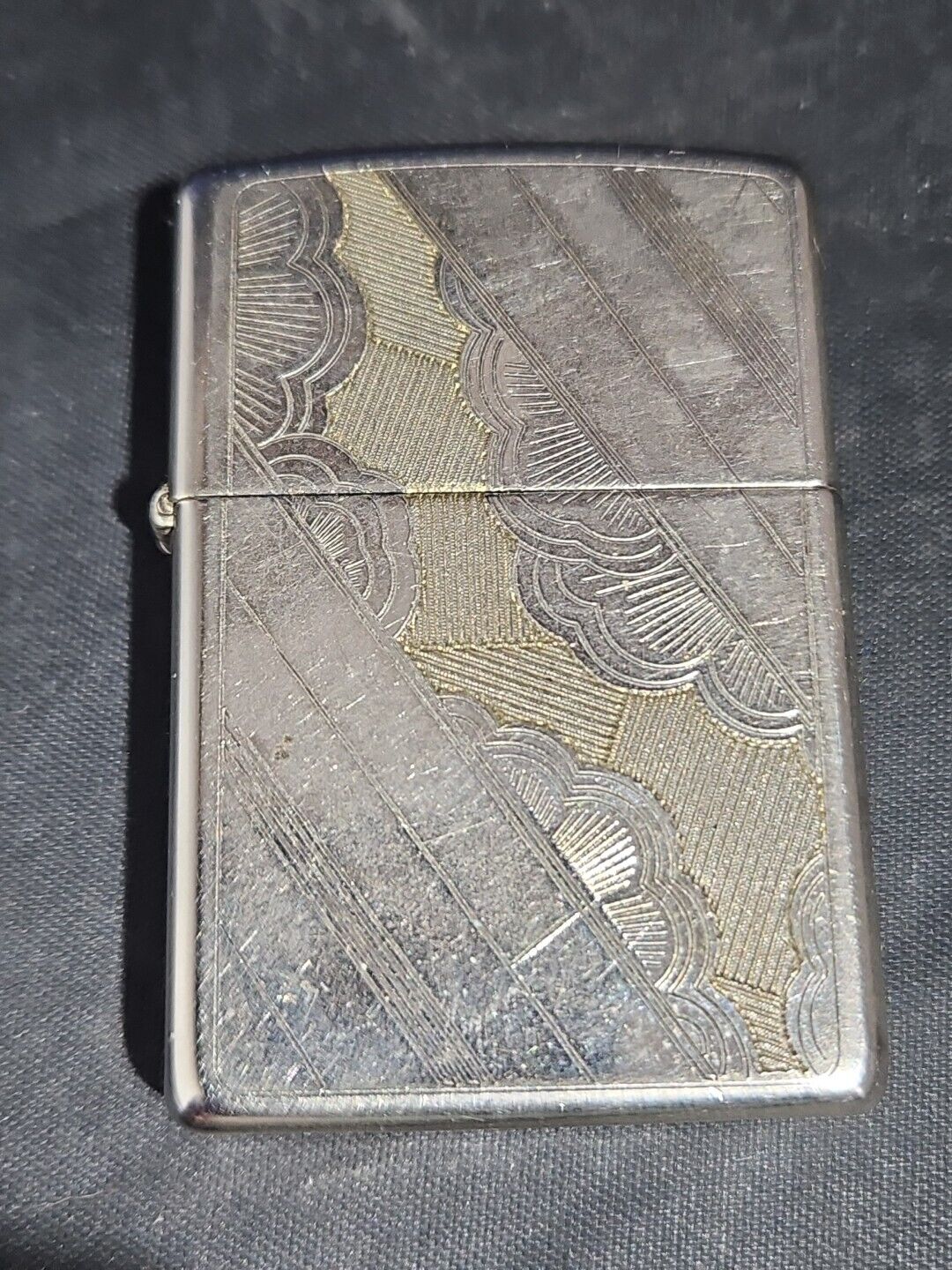Vintage 1992 Vinea Vine Silver Plated & Gold Inlay Zippo Lighter