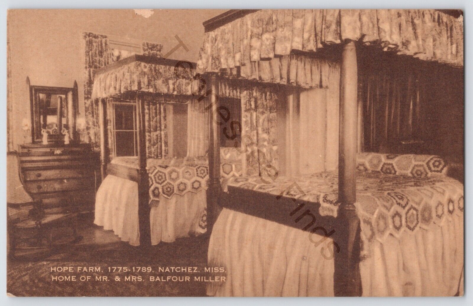 Vintage Postcard Of Hope Farm Mr & Mrs Balfour Miller Natchez Mississippi