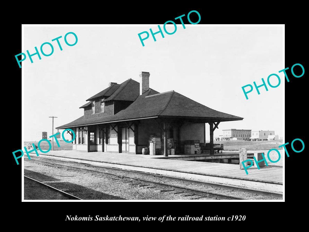 OLD LARGE HISTORIC PHOTO OF NOKOMIS SASKATCHEWAN THE RAILWAY STATION c1920