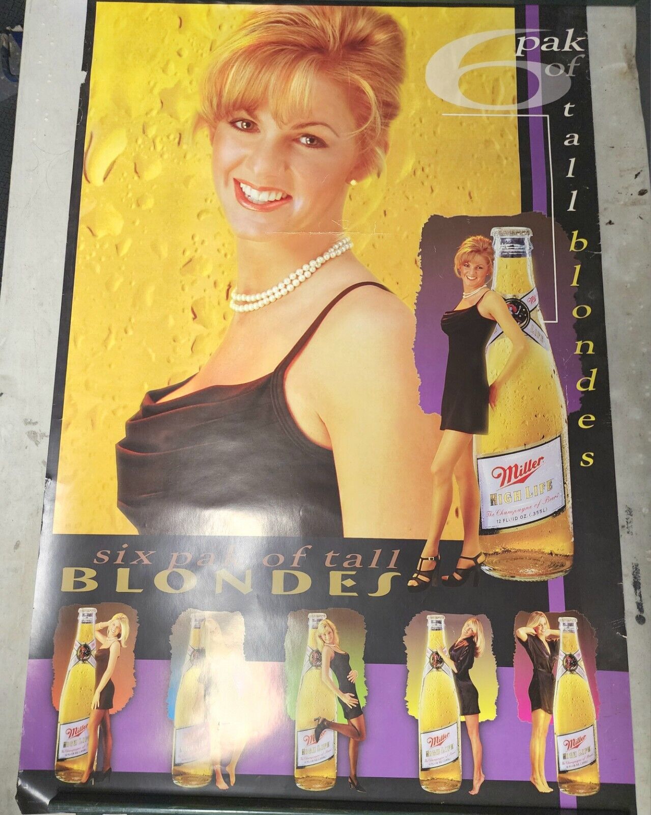Vintage Miller Lite Poster 6 Pack Of Tall Blondes