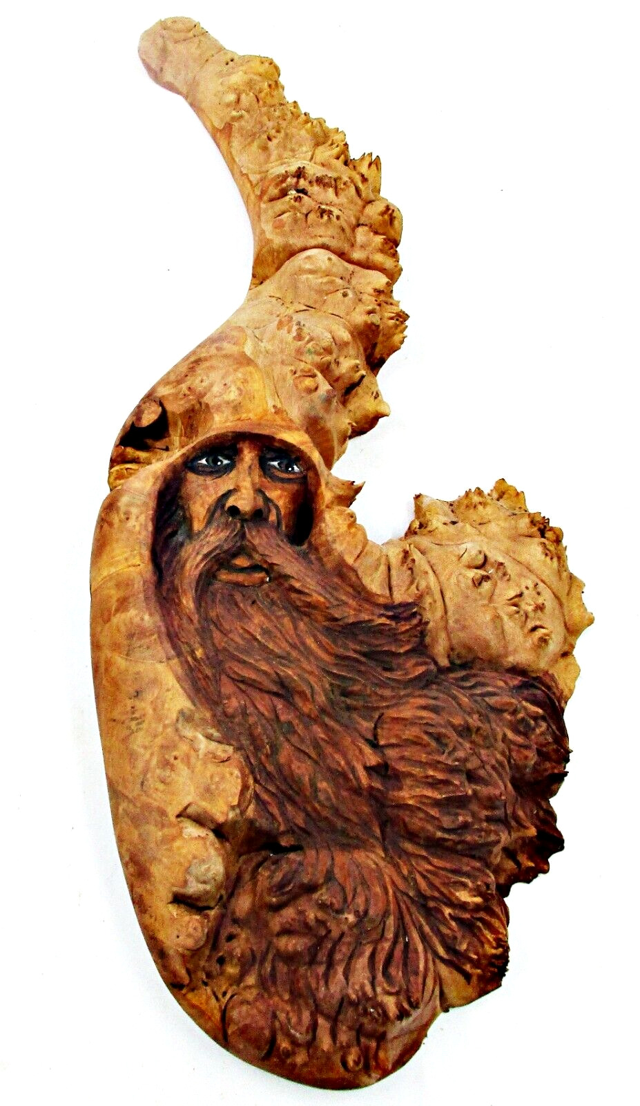 Vintage '03 Sgnd Jack Leslin Large Hand Carved Wood Folk Art Tree Spirit Wizard