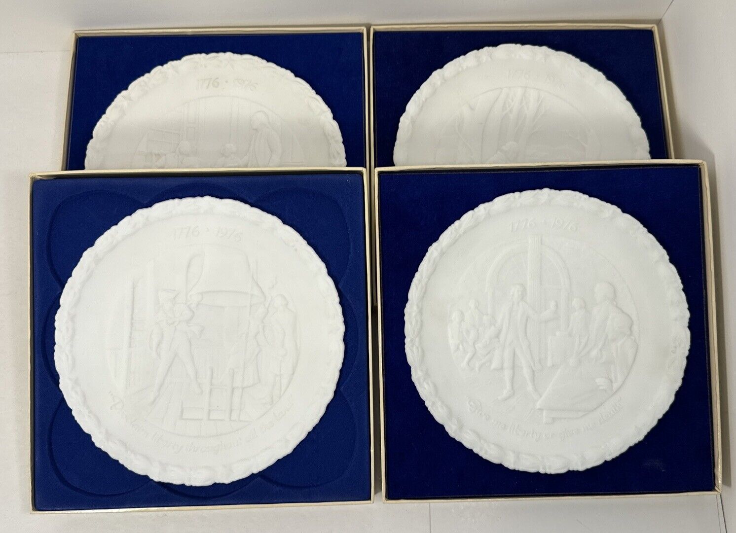 Fenton Bicentennial Commemorative Plates Milk Glass White Set