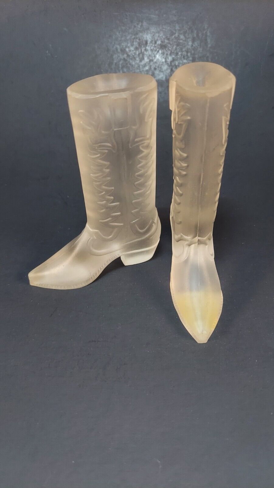 Vintage Kristaluxus Frosted Crystal Cowboy Boots Set of Two Collectible