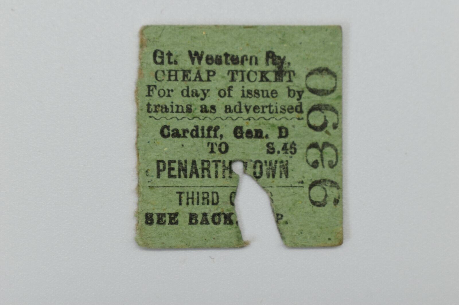 GWR Great Western Railway Ticket No 9390 CARDIFF Central to PENARTH TOWN 