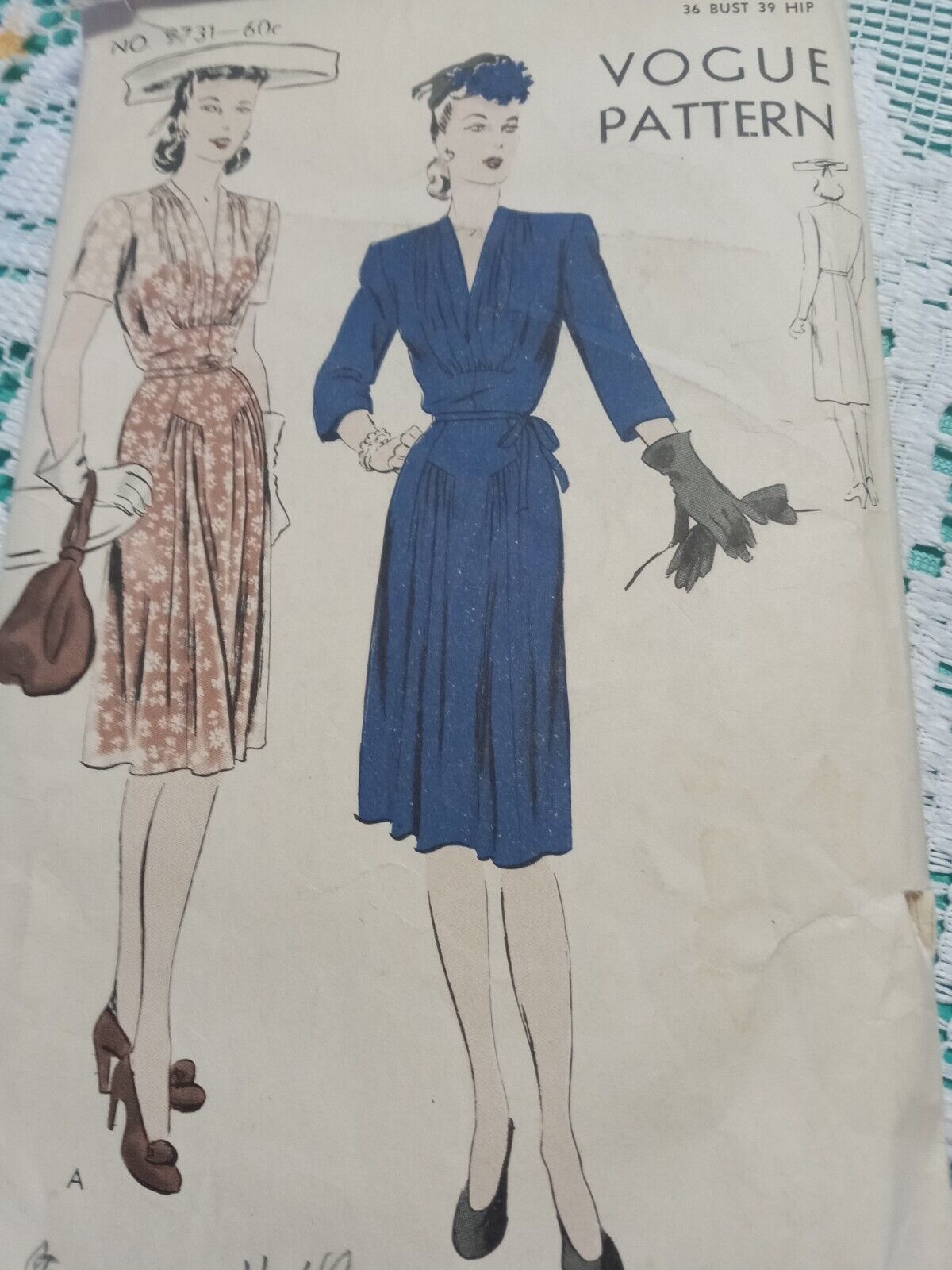 VTG 1940's Vogue Pattern RARE #9731 SZ 18 ONE-PIECE DRESS