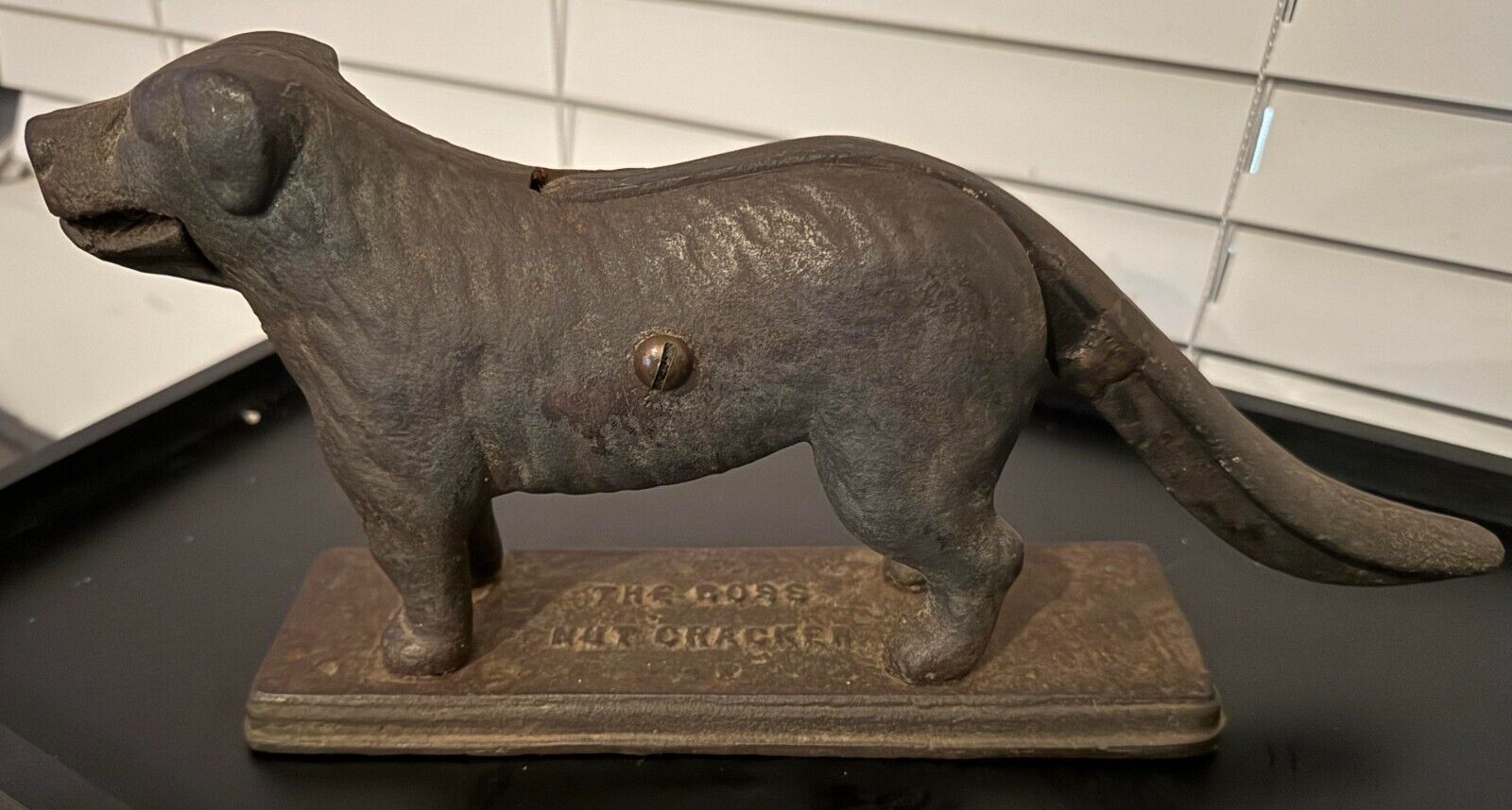 Antique Black Cast Iron The Boss Nut Cracker Mastiff St Bernard Dog, 1800s