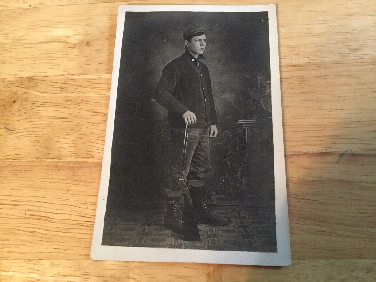 Vintage B/W Photo Postcard of Young Man with Rifle ,  No Postmark