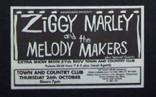 Ziggy Marley And The Melody Makers London 1989 Small Concert Advert, Promo Ad