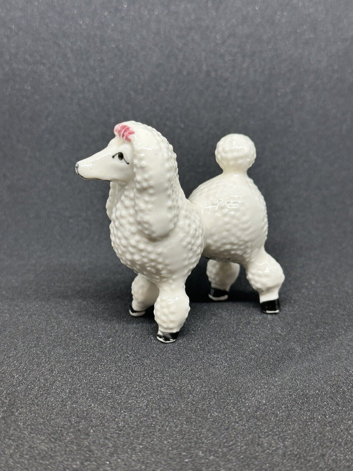 Vintage Small White Poodle with Red Bow Figurine Made in Japan