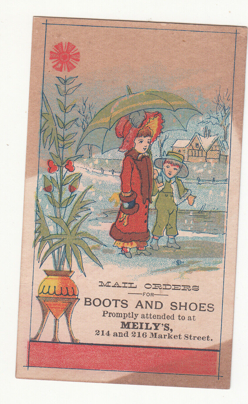Meily\'s Boots & Shoes Mail Orders Edwin C Burt Harrisburg PA  Vict Card c1880s