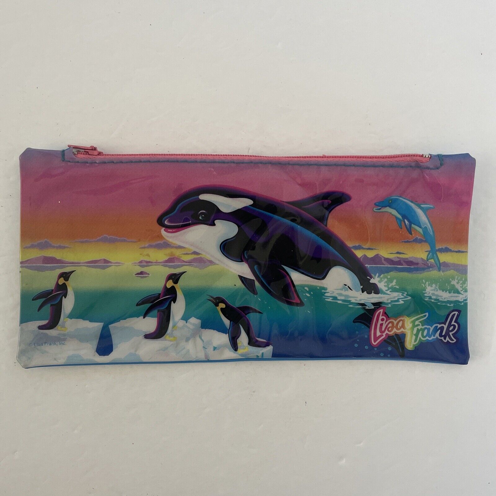 Vintage Lisa Frank Max Splash Whale Dolphin Penguins Pencil Pouch Case RARE