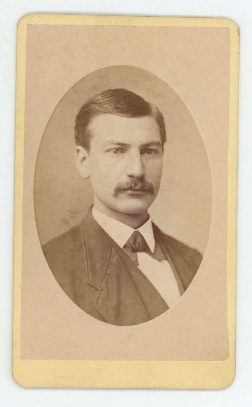 Antique CDV Circa 1870s  Handsome Man With Mustache in Suit & Tie Ives Niles, MI