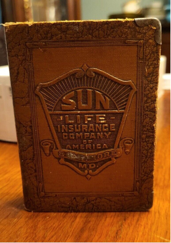 Antique Leather-bound Book Steel Bank Sun Life Insurance Co 1930