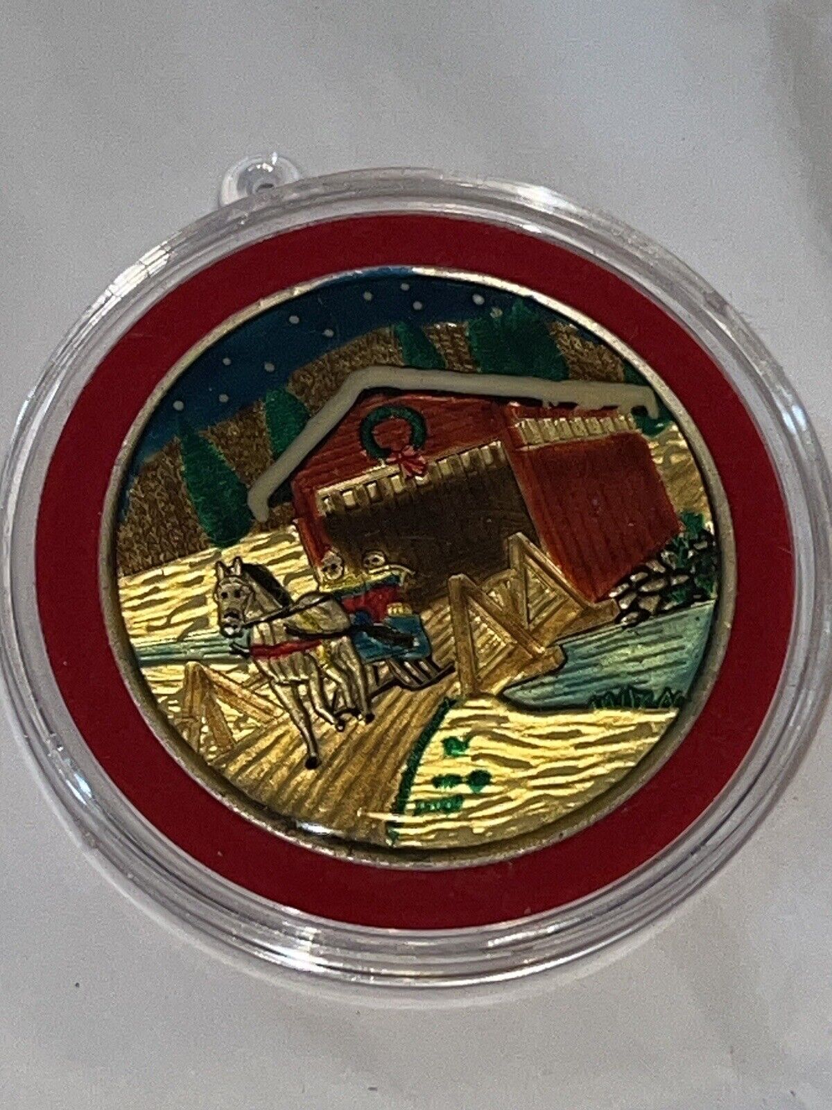 1 Troy Oz .9999 Fine Silver Coin - 2006 Horse    Christmas  Enameled Color