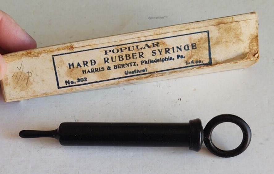 Antique Urethral VD Hard Rubber Syringe 1800s Medical Oddity Harris & Berntz