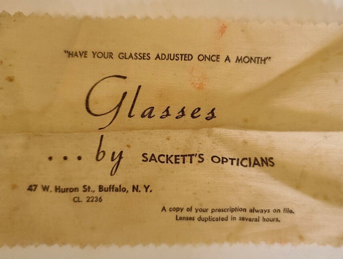 Vtg Buffalo NY optometrist eye glasses cleaning cloth Sackett\'s Opticians Huron 