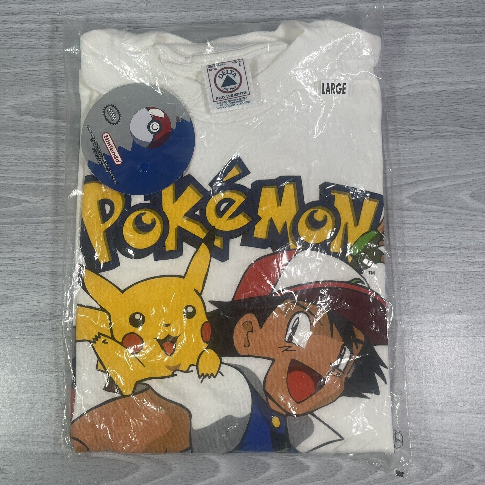 Vintage Pokémon Ash & Pikachu Shirt Youth Large 1999 Brand New Kids Delta Tag
