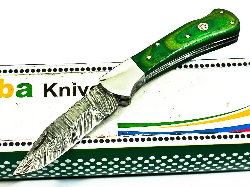 BABA Custom Handmade Damascus Steel Pocket Folding Knife Hunting Camping Knife
