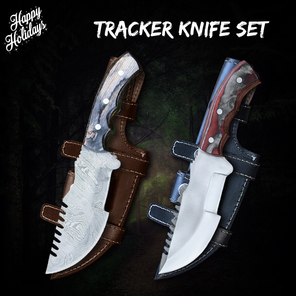TRACKER® Custom Made Knife Gift 2 Pcs Set, Camping, Outdoor Full Tang Knife