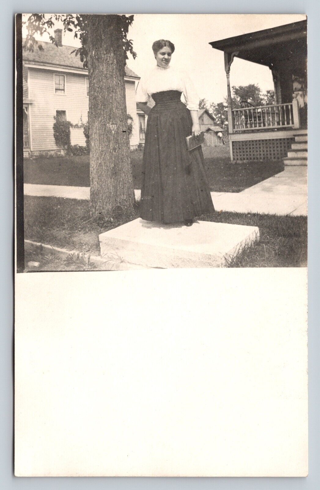 RPPC Lady in High-Waisted Skirt Holds Book CYKO 1904-1920 ANTIQUE Postcard 1315