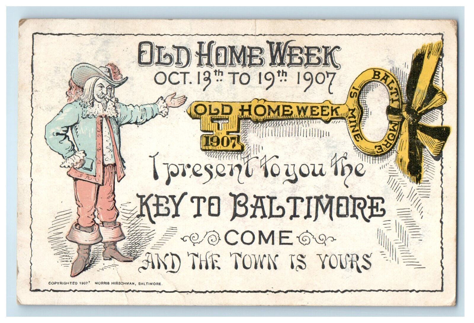 1907 Big Key to Baltimore, Old Home Week Baltimore Maryland MD Postcard