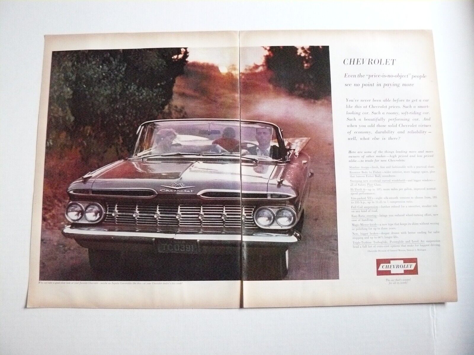 1959 Chevrolet Impala Convertible 2-page Vintage Print Ad