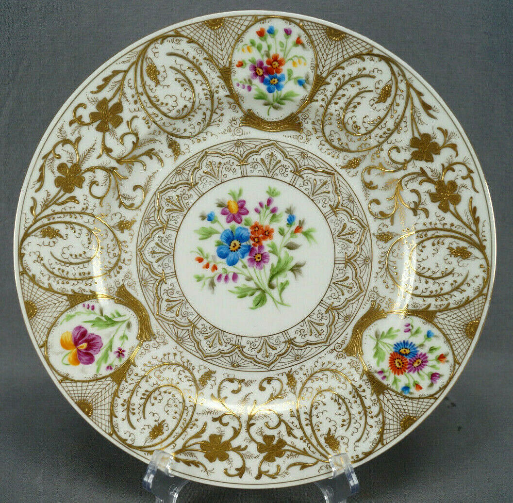 Boseck Hand Painted Floral Raised Gold Floral Scrollwork 10 3/4 Inch Plate D