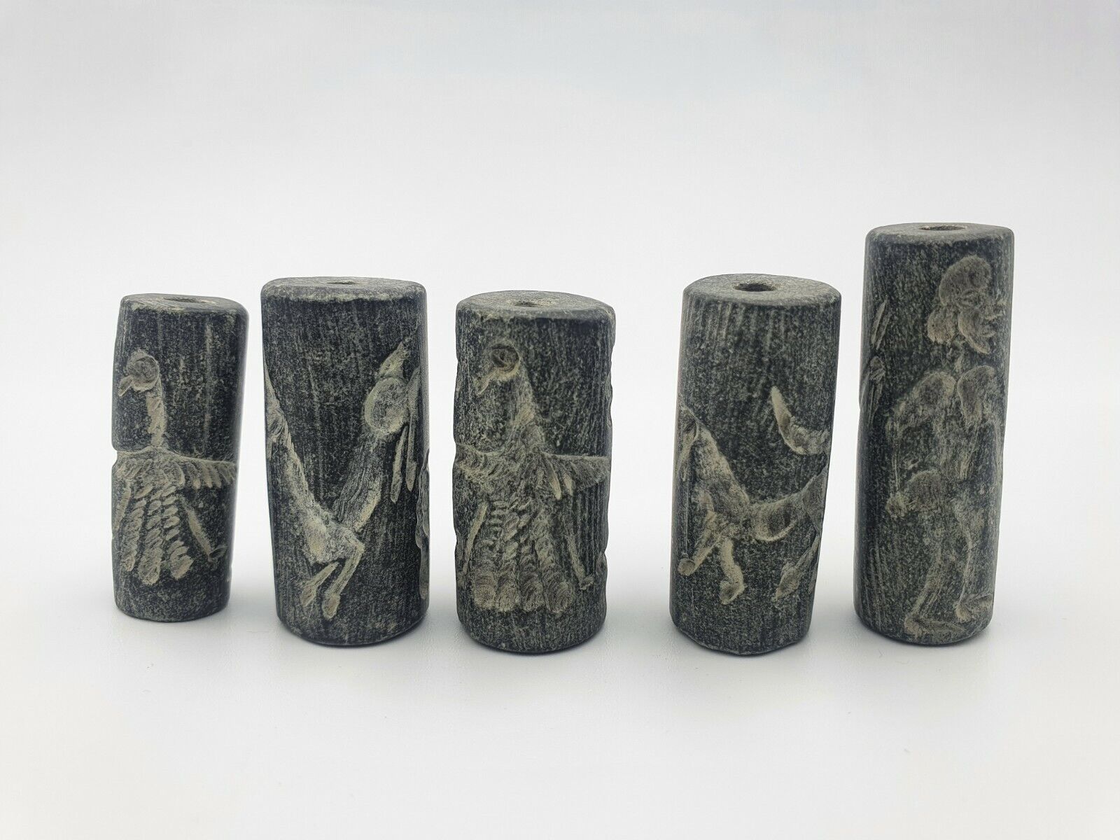 5 Pieces Lot Ancient Near Eastern Genuine Black Stone Cylinder Seals 