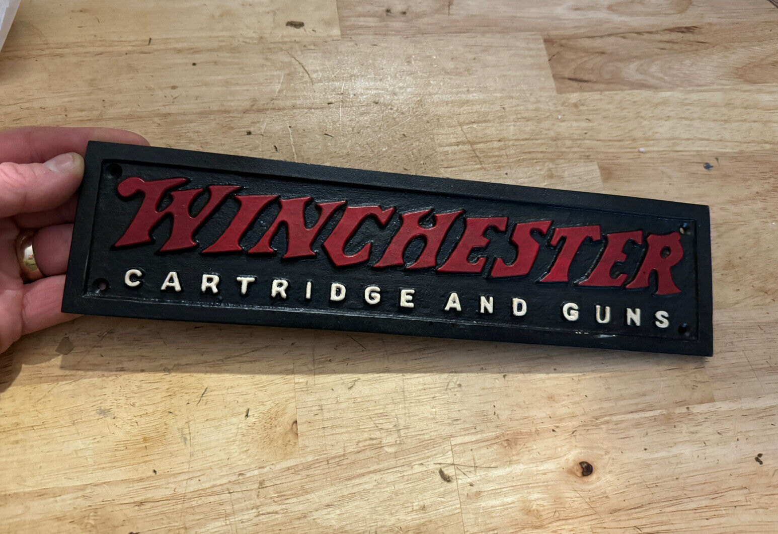 Winchester Rifles Cast Iron Sign Plaque Patina Gunsmith Collector METAL 12 INCH