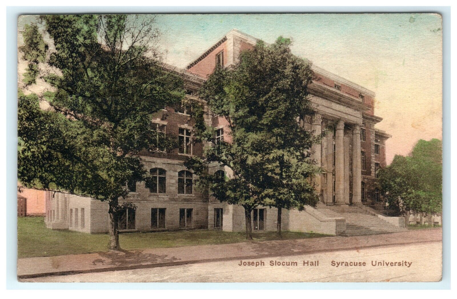 Joseph Slocum Hall Syracuse University NY New York Hand Colored Postcard Damaged