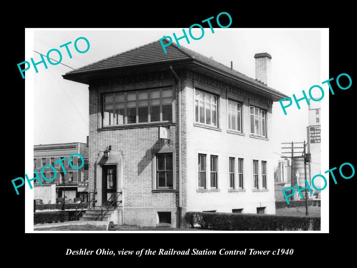 OLD LARGE HISTORIC PHOTO OF DESHLER OHIO THE RAILROAD STATION TOWER c1940