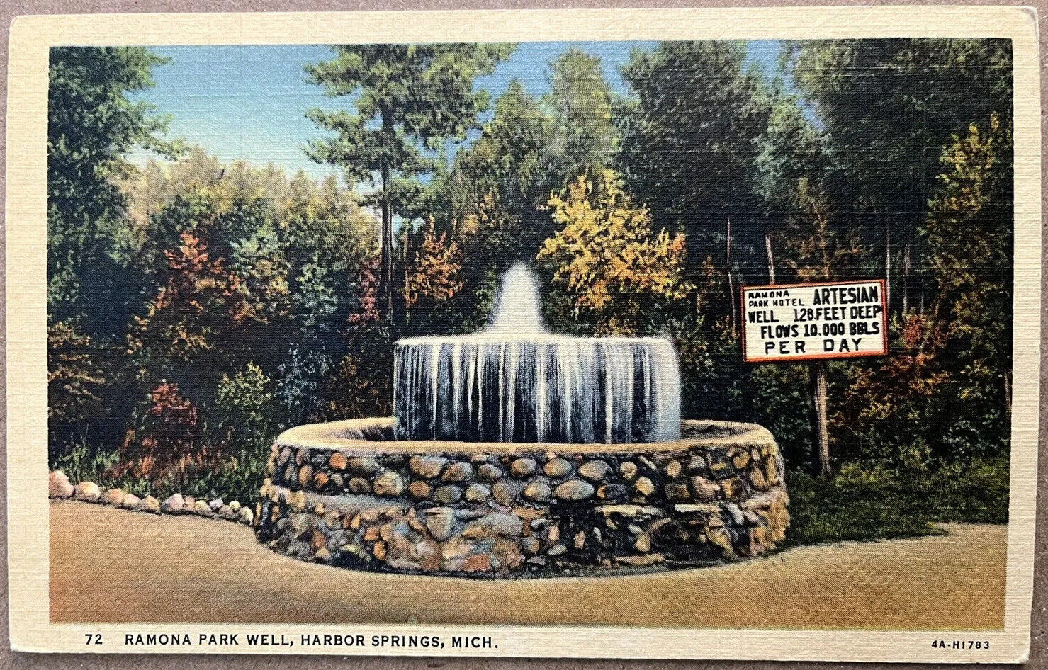 Harbor Springs Michigan Ramona Park Well Fountain Postcard c1930