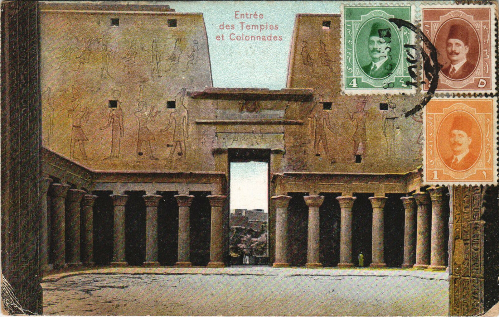 PC EGYPT, ENTRÉE DES TEMPLES ET COLONNADES, Vintage Postcard (b30879)