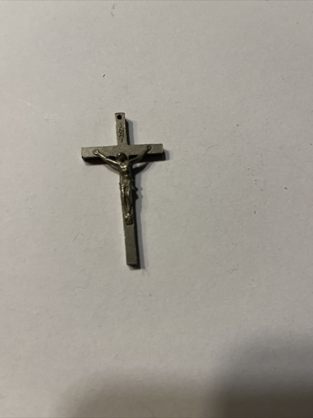Vintage Signed ITALY Crucified Jesus on the Cross Necklace Charm Art INRI 1 3/4”