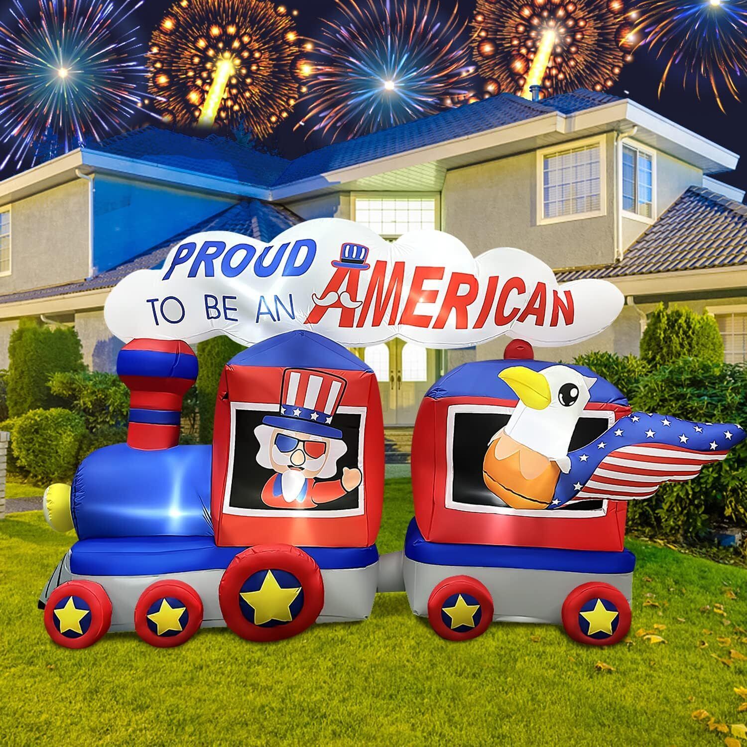 8FT Independence Day Inflatable Train Yard 4Th of July Outdoor Decor Decorations