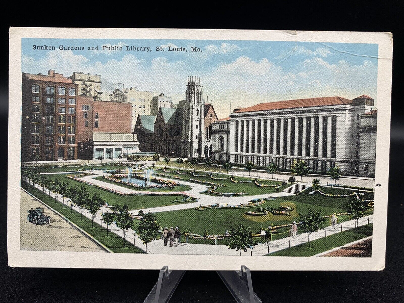 Sunken Gardens and Public Library, St. Louis, Mo. - ANTIQUE POSTCARD, unused