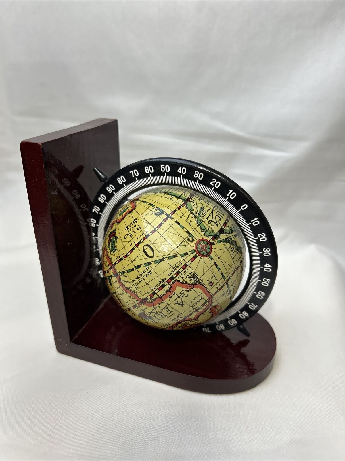 Vintage Wooden Rotating World Globe Single Book End Works Perfectly MINT