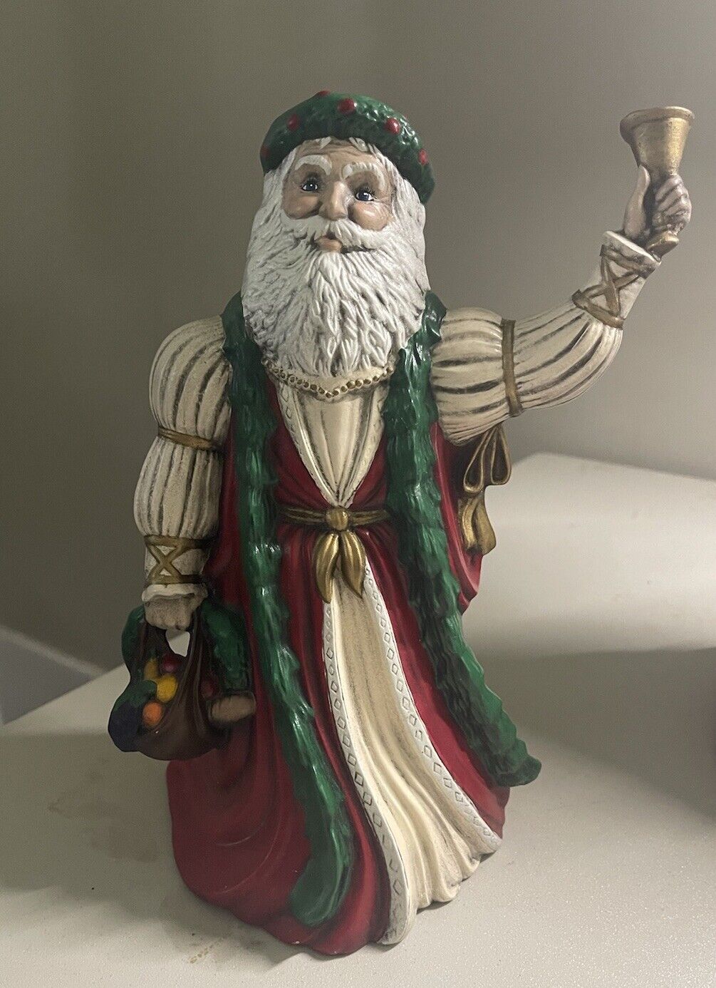 Vintage Old World Santa with Bell and Basket Handmade Ceramic 10\