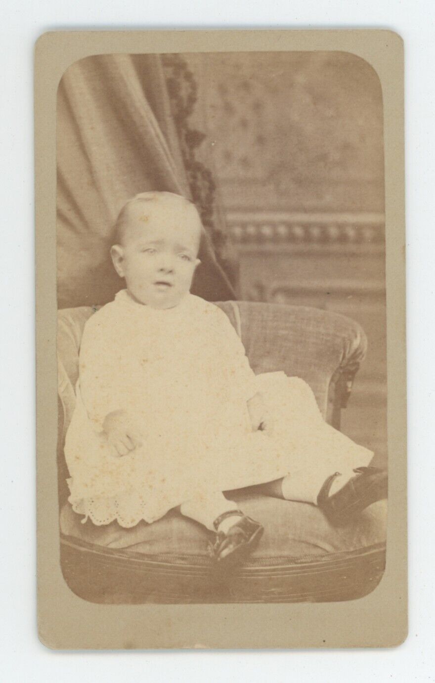 Antique CDV Circa 1870s Adorable Young Child in White Dress Byerly Frederick, MD
