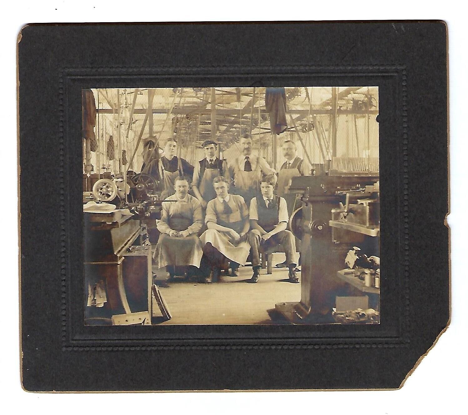 c1890\'s Cabinet Card Photo Group of Men Posing in a Manufacture Plant