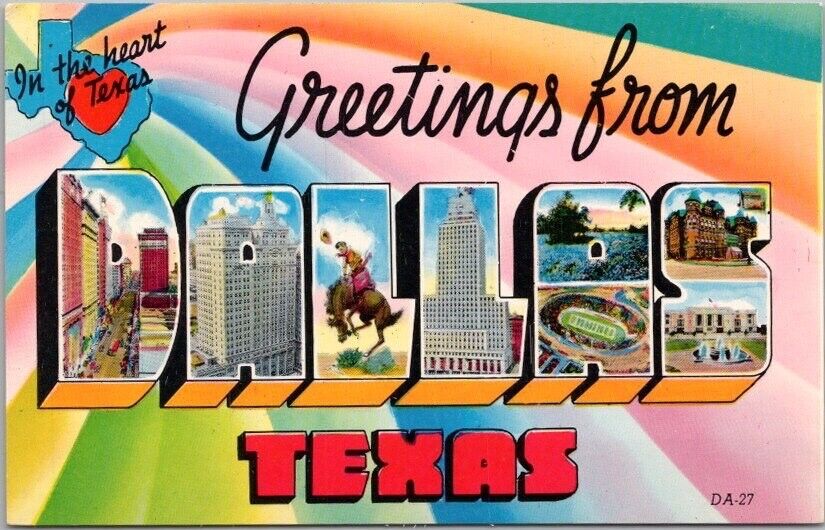 Vintage 1950s DALLAS Texas Large Letter Postcard Multi-View Colourpicture CHROME