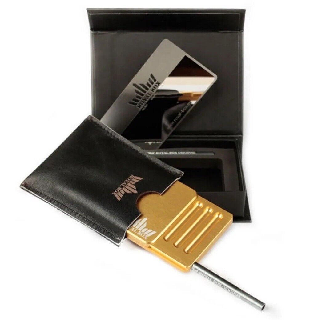 Classic ROYAL BOX Gold 8 Slot Snuff Box 3” Built In Metal Straw & Cutting Card
