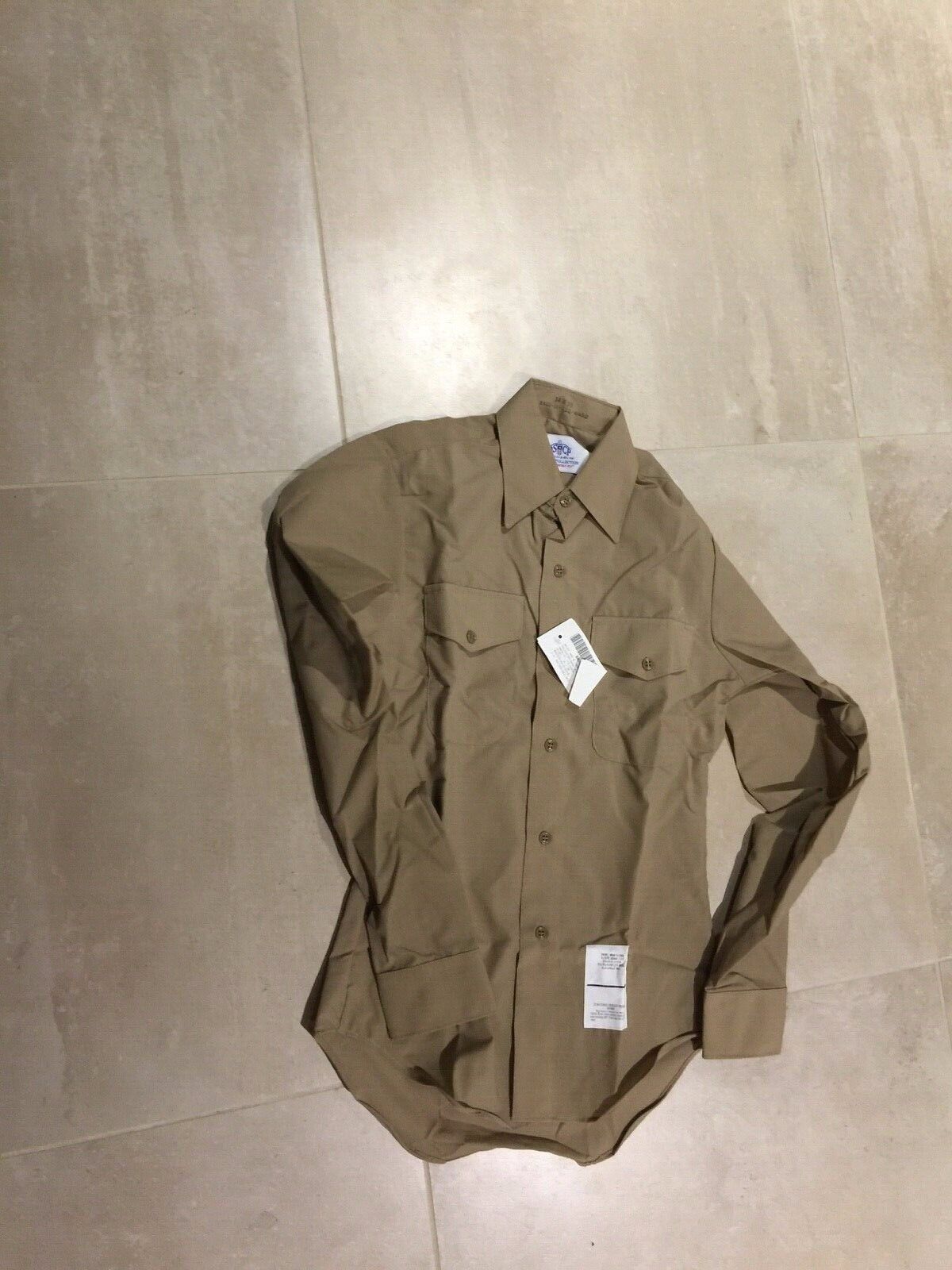 khaki,usn LONG sleeve shirt, new old stock, large   16X33