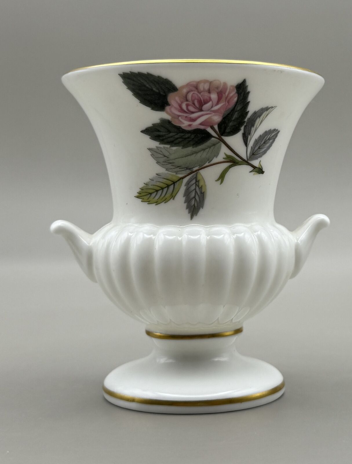 Vintage Wedgwood Bone China Urn Vase with Pink Rose Design - Made in England