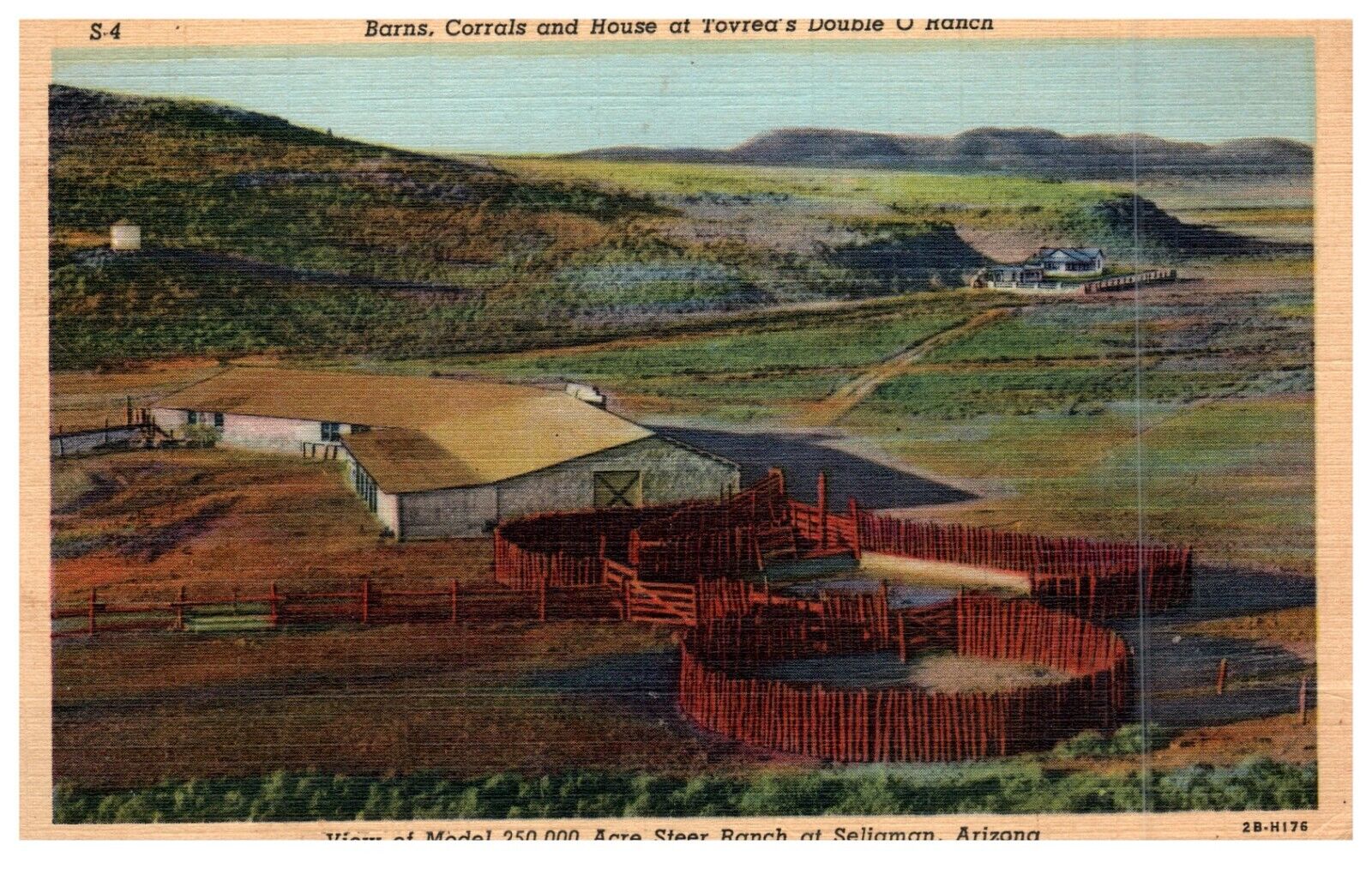 Vintage Postcard Seligman Arizona Tovea's Double O Ranch Aerial View Barns-F2-41