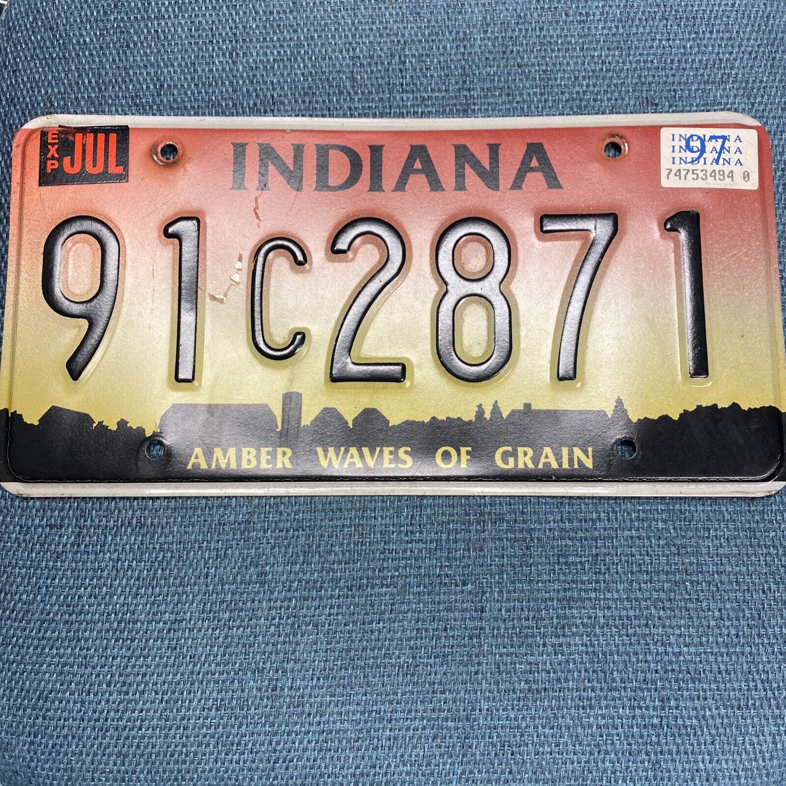 1997 Indiana License Plate - Amber Waves Of Grain Man Cave Garage Office Decor