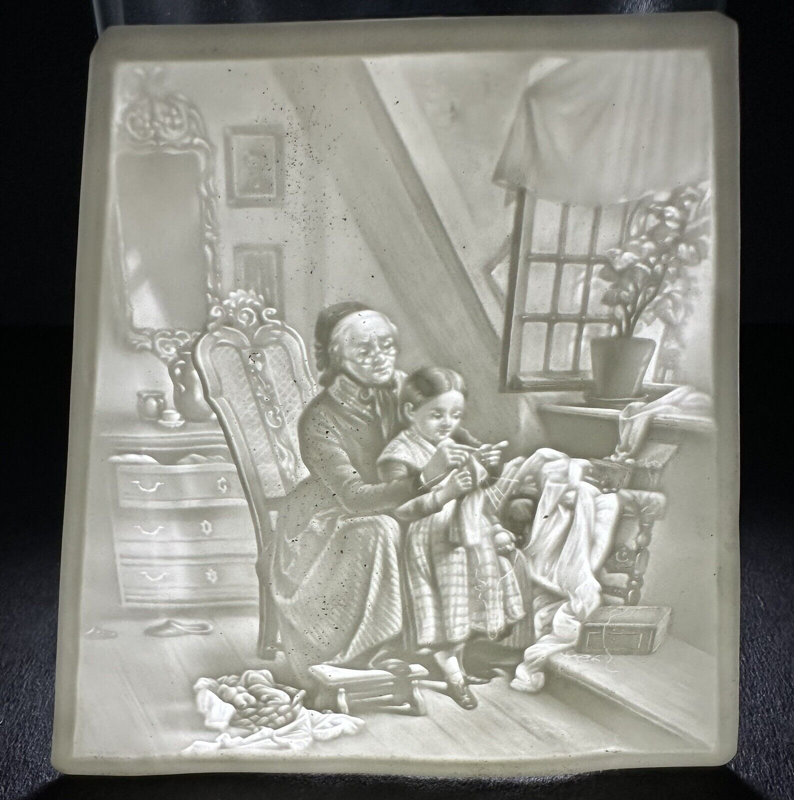 Antique German Porcelain Lithophane PPM 30 The Grandmother & Child Meyerheim
