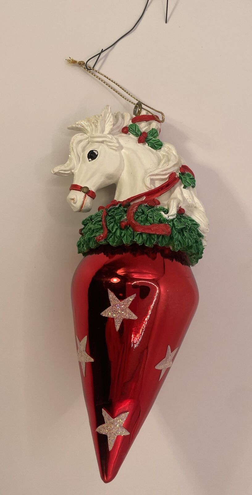 European Style Hand Blown Glass Christmas Ornament Unicorn, Mistletoe Magic