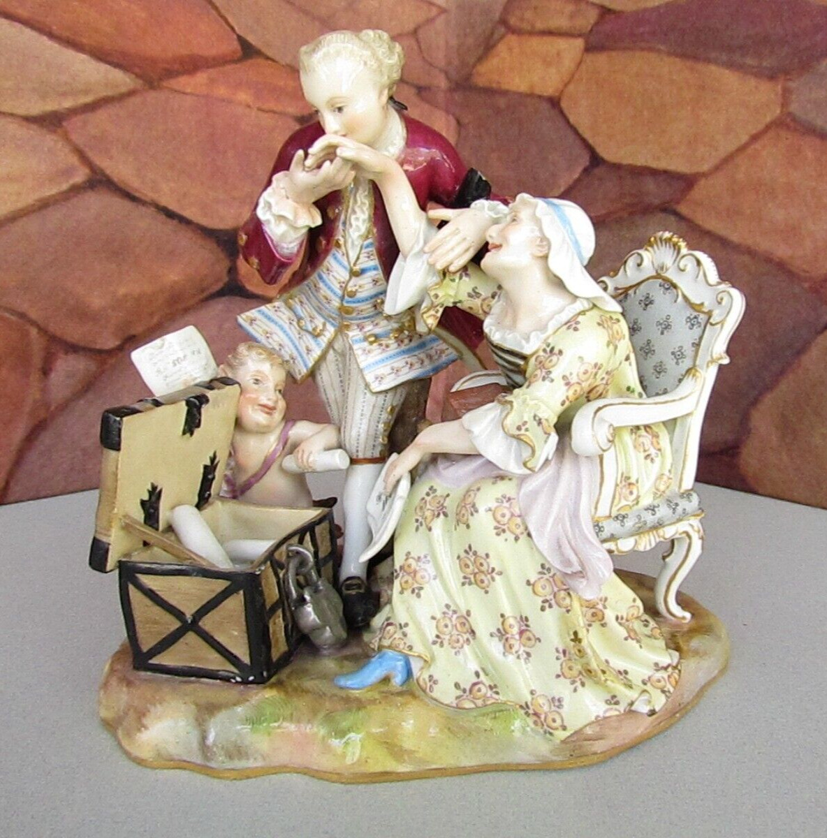 Antique Meissen Kaendler Satirical Group A Galant And An Old Lady c.1880