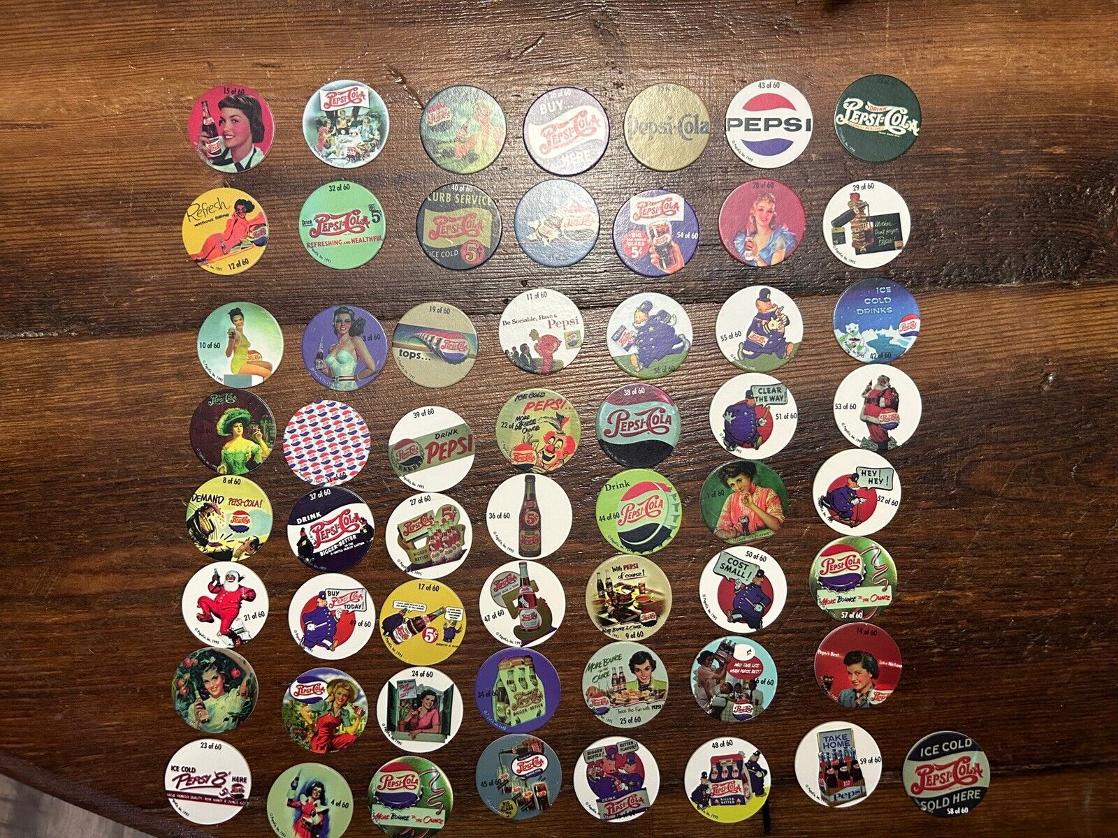 57 Of 1995 Pepsi Cola Retro Design Pogs Official Licensed Excellently Lot 15